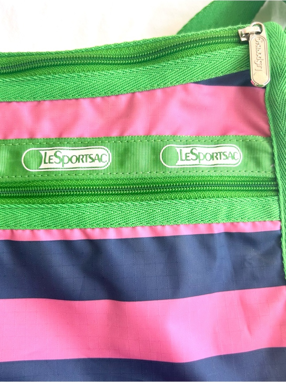 LeSportsac Green Crossbody with Pink and Navy Stripes - Picture 7 of 12